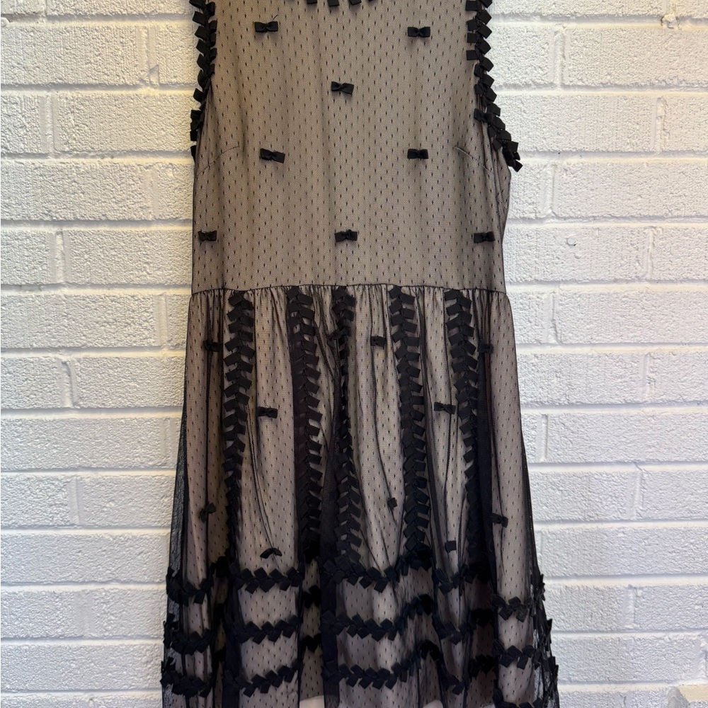 RED Valentino Tan and Black Ruffled Tiered Midi Dress. IT 44 US 8